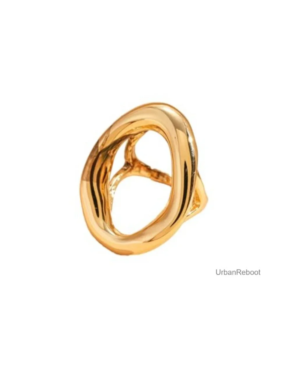 Chunky Irregular Hollow Oval Statement Ring Adjustable Open Band Geometric